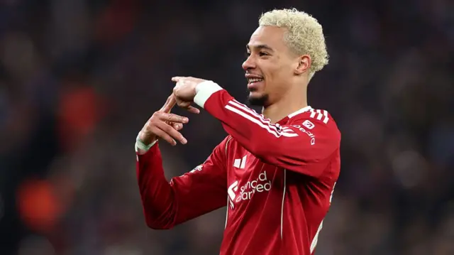 Hugo Ekitike celebrates after scoring for Liverpool