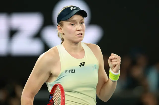 Elena Rybakina celebrates with a clenched fist
