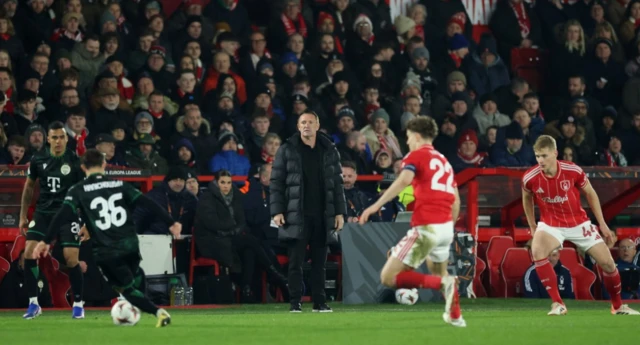 Ferencvaros coach Robbie Keane looks on
