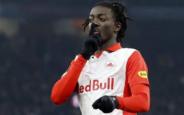 RB Salzburg's Moussa Yeo celebrates scoring their second goal