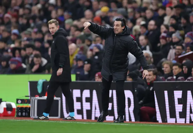 Unai Emery, Manager of Aston Villa, reacts