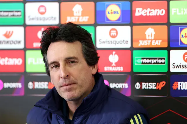 Unai Emery looking on at his news conference