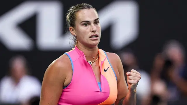 Aryna Sabalenka reacts after a point