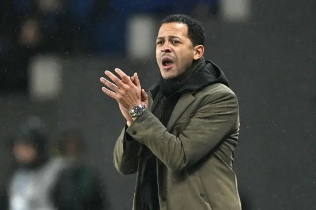 Strasbourg's British head coach Liam Rosenior gestures