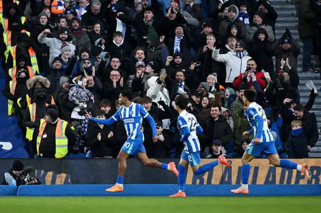 Georginio Rutter of Brighton & Hove Albion celebrates scoring his team's first goa