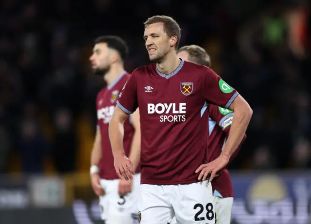 West Ham United's Tomas Soucek reacts