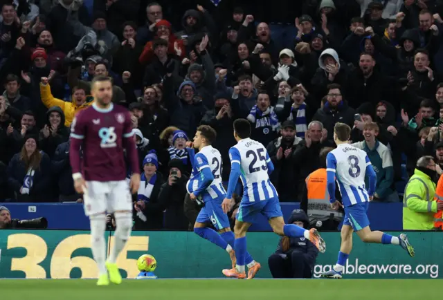 Brighton & Hove Albion's Yasin Ayari celebrates scoring their second goal