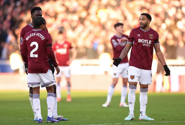 West Ham United's Callum Wilson and Kyle Walker-Peters react