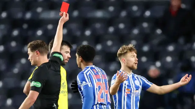 Kilmarnock's David Watson is sent off against Hibernian
