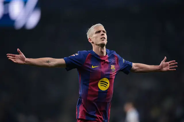 Dani Olmo of FC Barcelona celebrates after scoring the team's first goal during the LaLiga EA Sports match between RCD Espanyol de Barcelona and FC Barcelona at RCDE Stadium on January 03, 2026 in Barcelona, Spain.