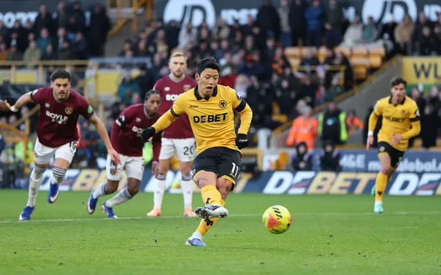 Wolverhampton Wanderers' Hwang Hee-chan scores their second goal from the penalty spot