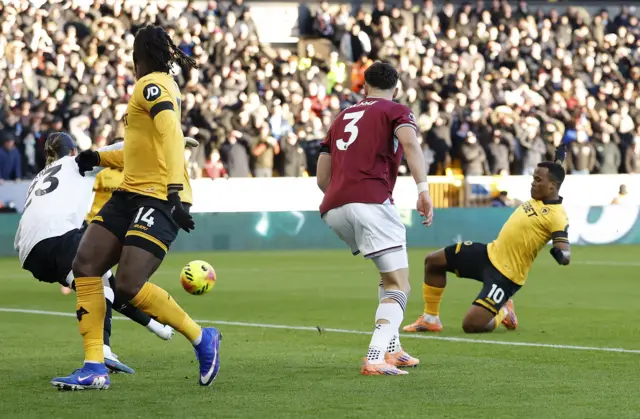 Wolverhampton Wanderers' Jhon Arias scores their first goal