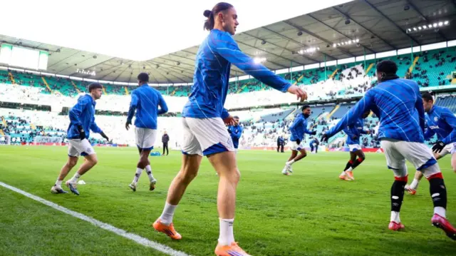 Rangers players warming up