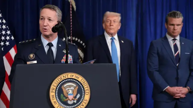 Gen Dan Caine, Chairman of the Joint Chiefs of Staff, speaks at press conference