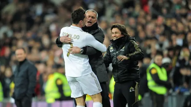 Jose Mourinho hugs Cristiano Ronaldo