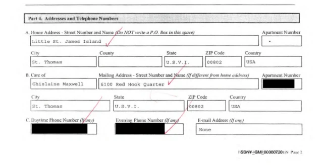 An image of a form that says Home Adress: Little St James Island.