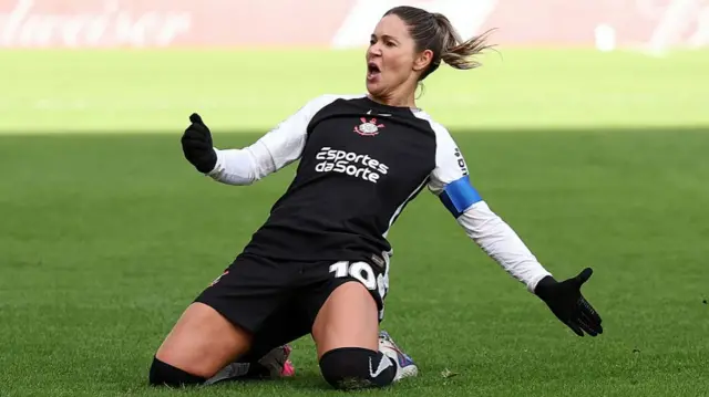 Gabi Zanotti of SC Corinthians celebrates after she scores a goal