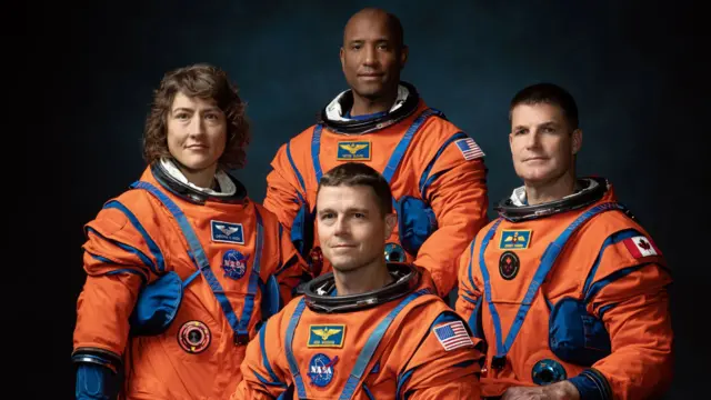 Undated handout photo issued by NASA of the crew of NASA's Artemis II mission: NASA astronauts Christina Koch, Reid Wiseman, Victor Glover, and CSA (Canadian Space Agency) astronaut Jeremy Hansen.