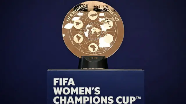 The FIFA Women's Champions Cup Trophy is pictured during the reveal at Lionel Primary School on January 19, 2026 in Brentford, England.