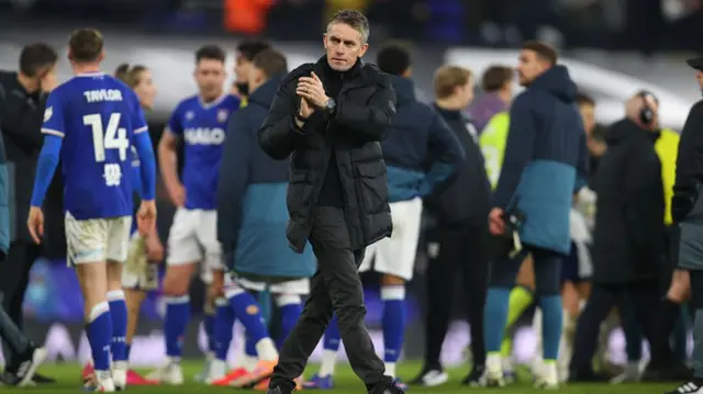 Ipswich boss Kieran McKenna claps the home fans