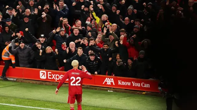 Ekitike celebrates with the fans