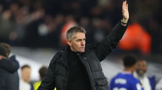 Ipswich head coach Kieran McKenna waves to the home crowd