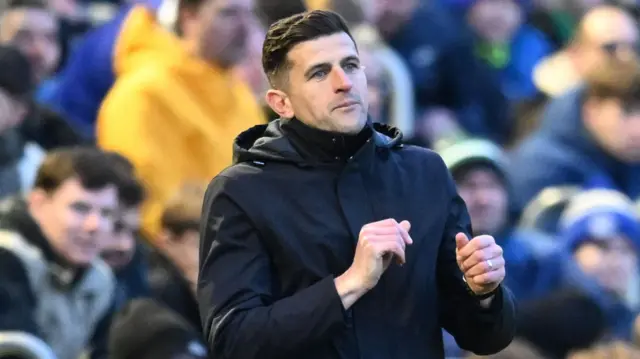 Portsmouth boss John Mousinho during the 3-0 win over West Brom