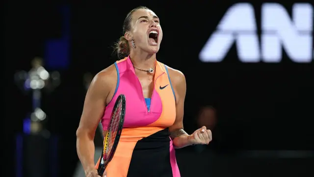 Aryna Sabalenka reacts