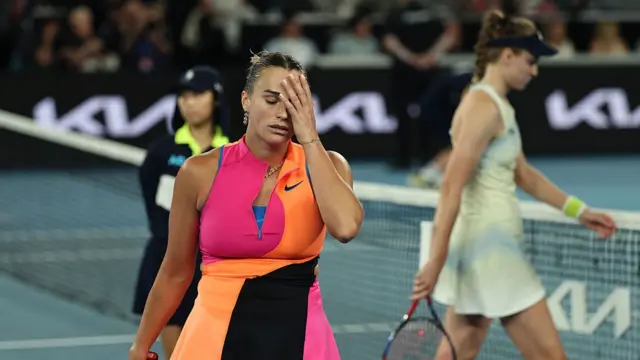 Aryna Sabalenka reacts