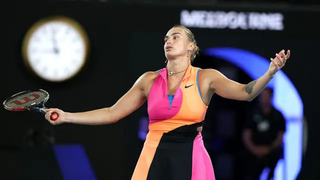 Aryna Sabalenka reacts