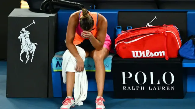 Aryna Sabalenka shows dejection after her defeat