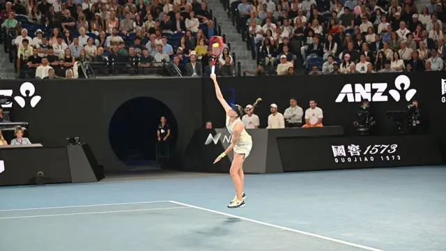 Elena Rybakina of Kazakhstan in action
