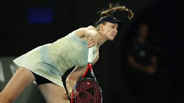 Elena Rybakina of Kazakhstan serves