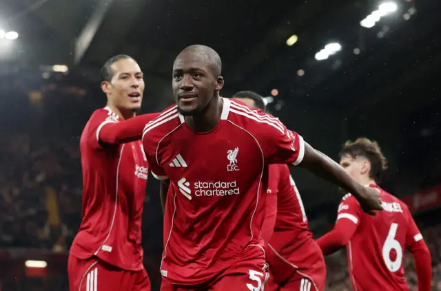 Liverpool's Ibrahima Konate celebrates scoring their fourth goal