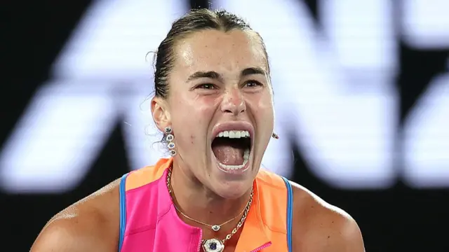 Aryna Sabalenka reacts
