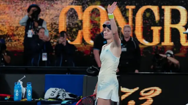 Elena Rybakina of Kazakhstan celebrates