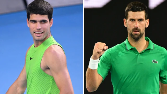 Split image of Carlos Alcaraz and Novak Djokovic