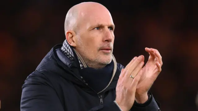 Norwich boss Philippe Clement claps the travelling support at the Riverside