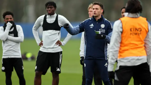 Interim Leicester boss Andy King during training with his players