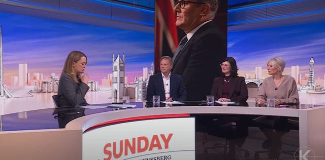 Laura Kuenssberg in the studio on the left, with Grant Shapps, Layla Moran and Nadine Dorries to the right