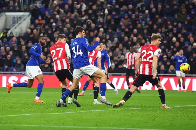 Everton's Beto scores their first goal