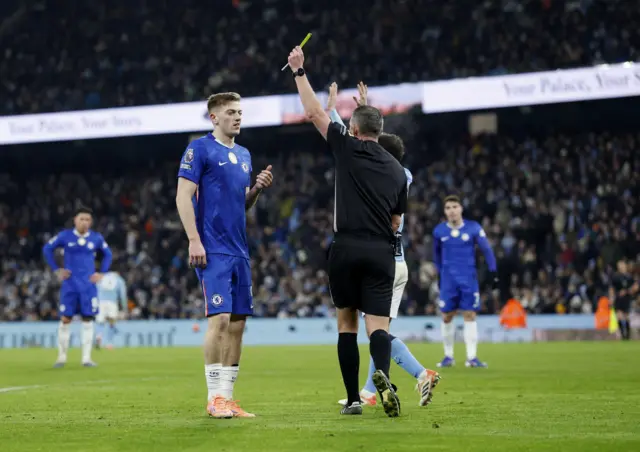 Delap is shown a yellow card