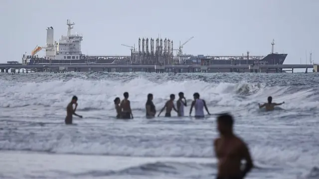 An oil tanker anchored in Puerto Cabello off the coast of Venezuela