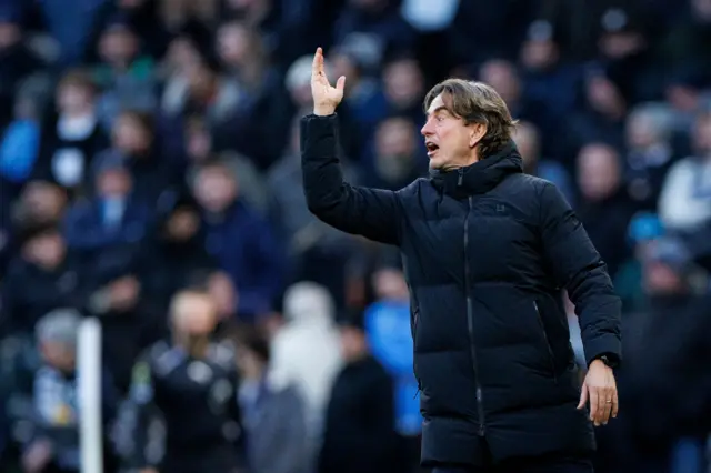 Tottenham Hotspur manager Thomas Frank gesture