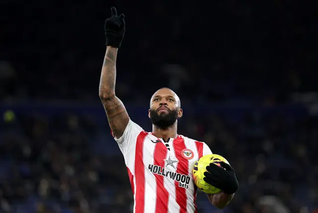 Brentford's Igor Thiago celebrates scoring their fourth goal to complete a hat-trick