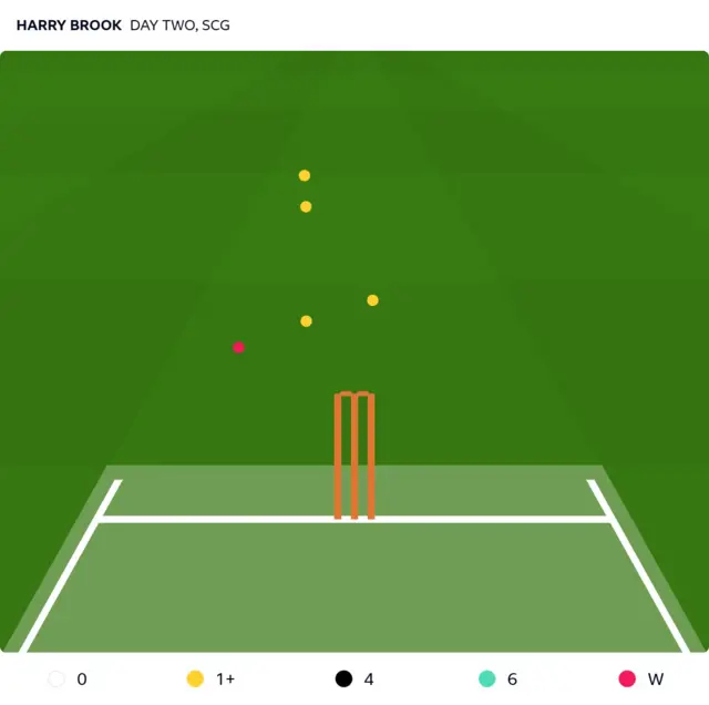 Graph showing the height at which the ball passed Harry Brook on day two