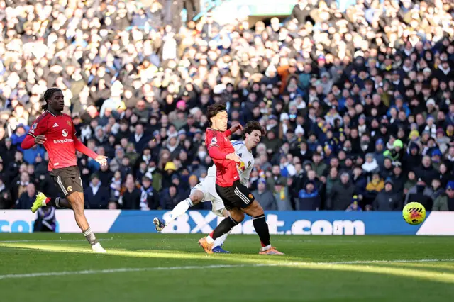 Brenden Aaronson of Leeds United scores his team's first goal