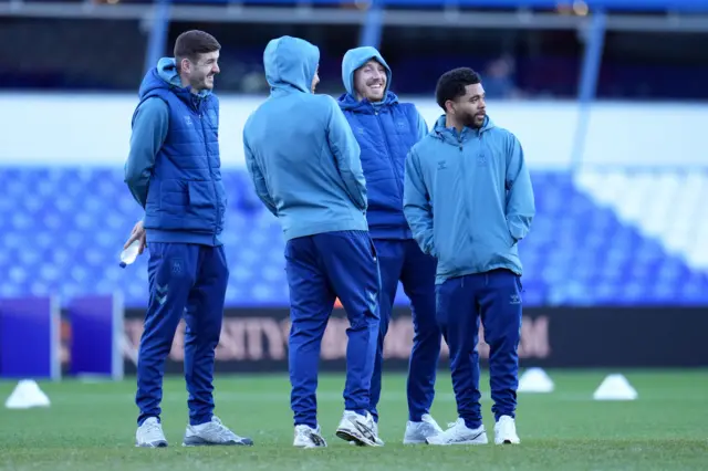 Coventry players inspect the pitch at Birmingham before the game