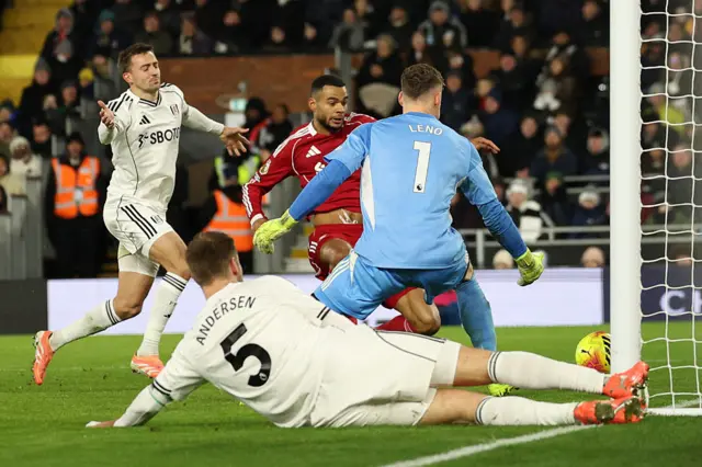 Liverpool's Dutch striker #18 Cody Gakpo (2R) scores their second goal