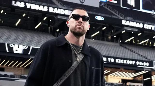 Travis Kelce of the Kansas City Chiefs arrives before their game at the Las Vegas Raiders in January 2026
